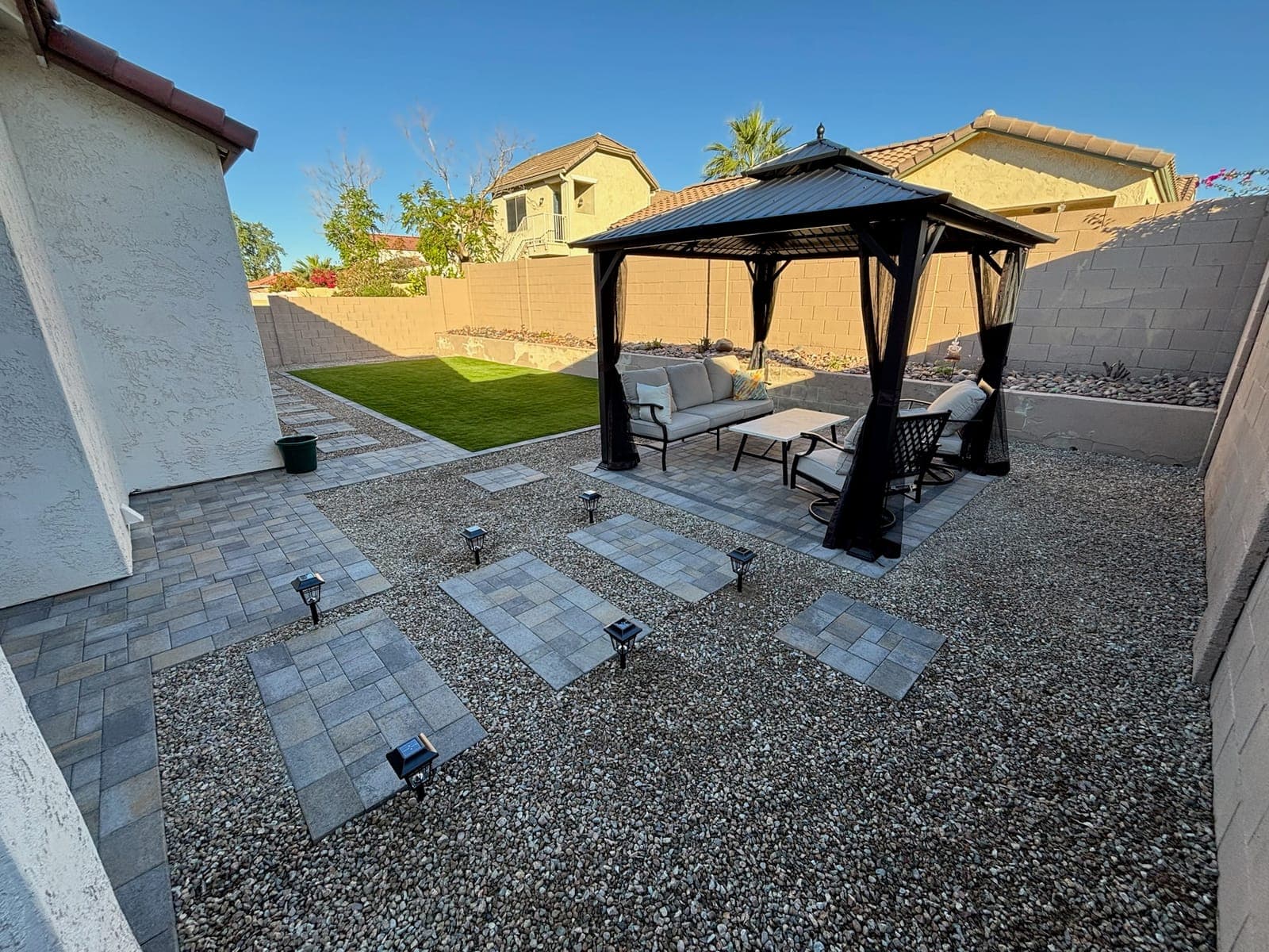 Backyard Oasis — Gravel, Pavers, Turf in the Phoenix Valley, Arizona