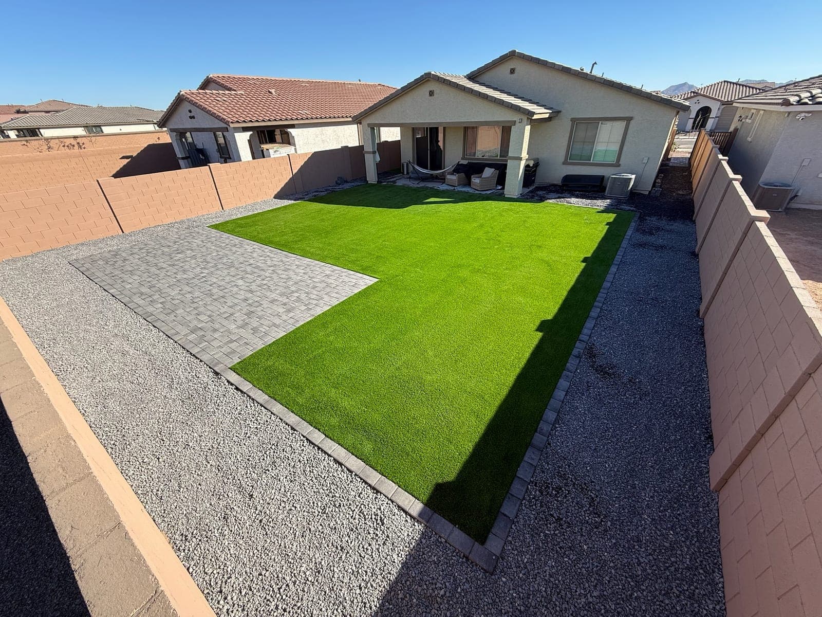 Backyard Refinement — Artificial Turf, Gravel, Concrete Pavers in the Phoenix Valley, Arizona