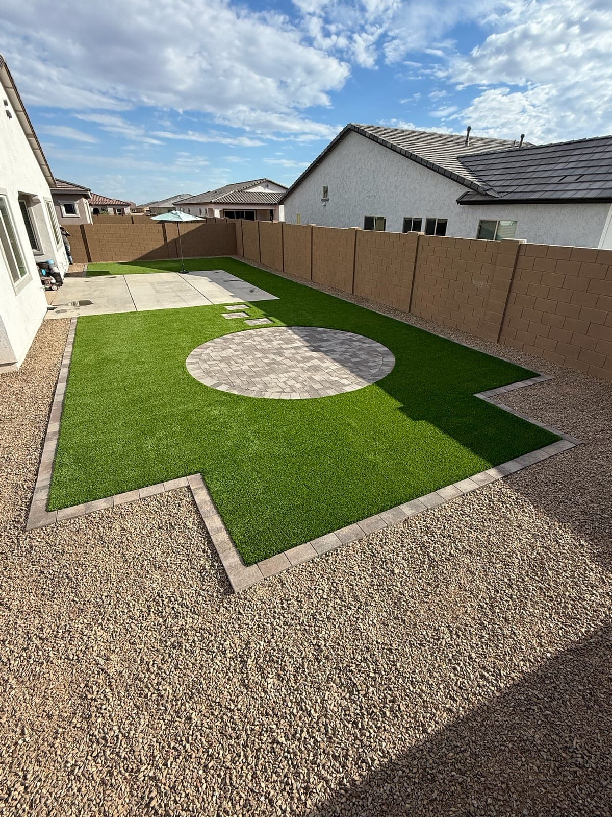 Backyard Retreat — Artificial Turf, Concrete Pavers, Gravel Groundcover in the Phoenix Valley, Arizona